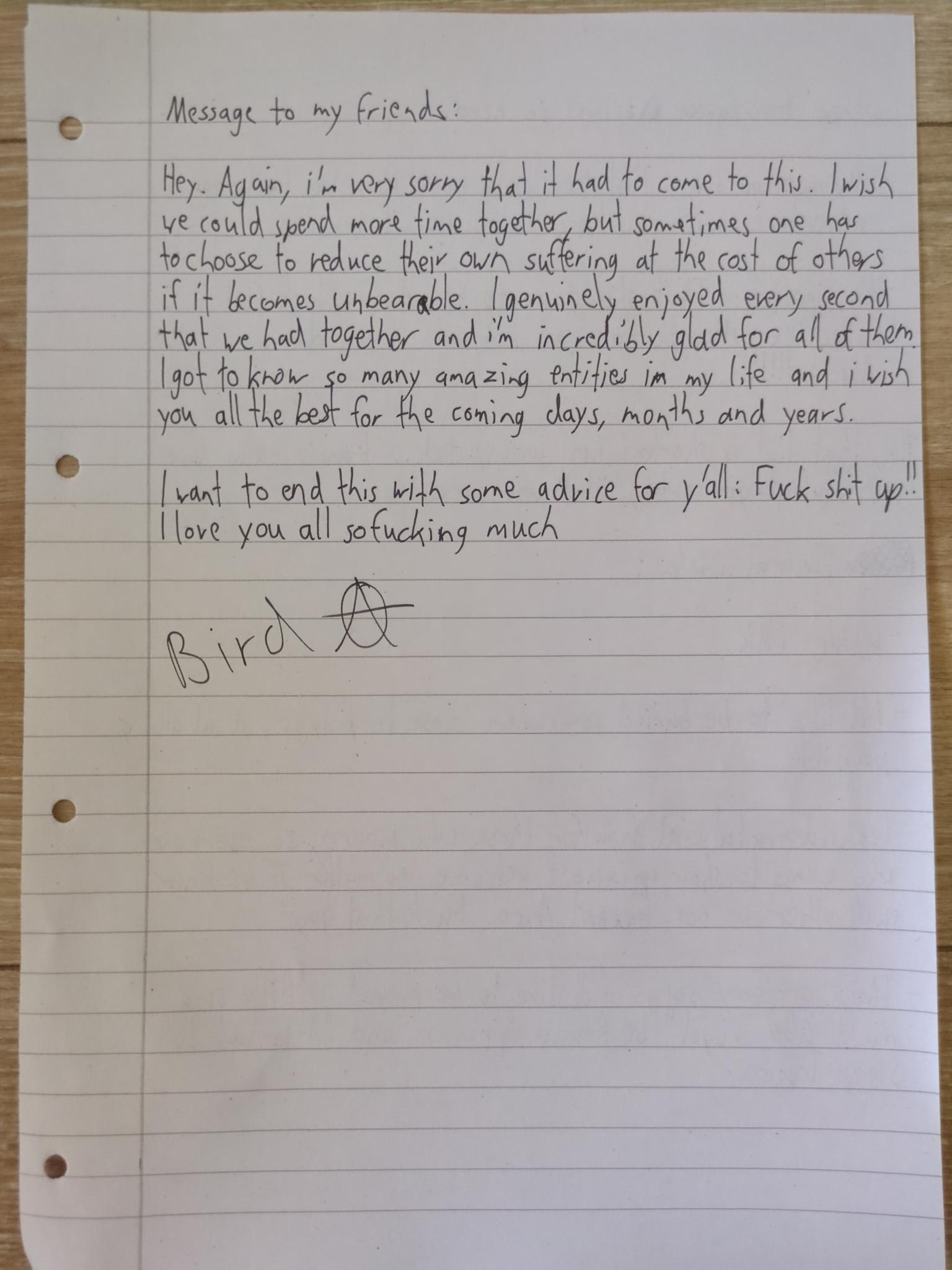 Last letter from Tori